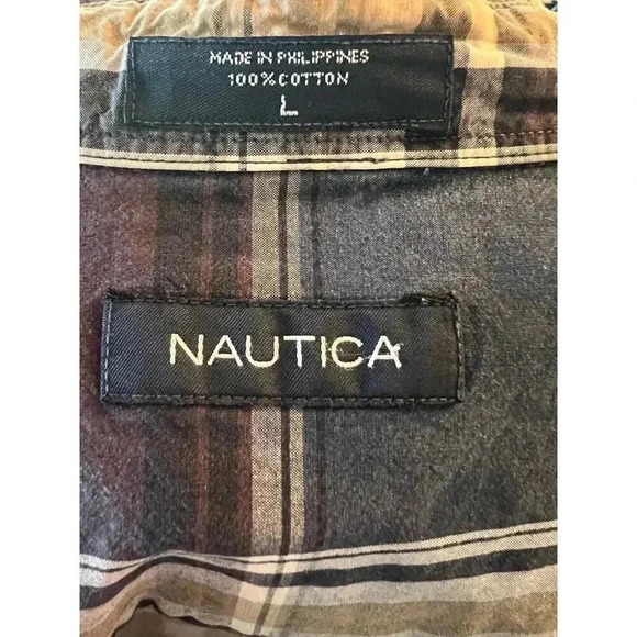 NAUTICA long sleeve plaid button up mens size large - Picture 5 of 6